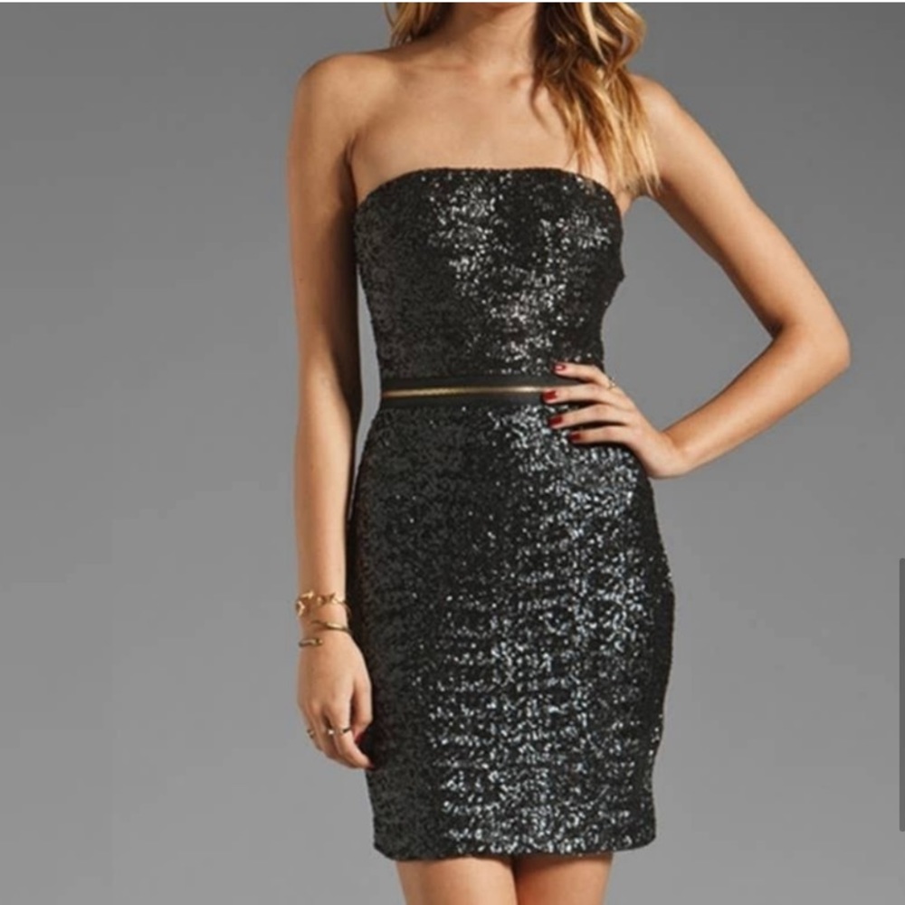 NWT Dress the Population Ava Black Sequin Strapless Dress